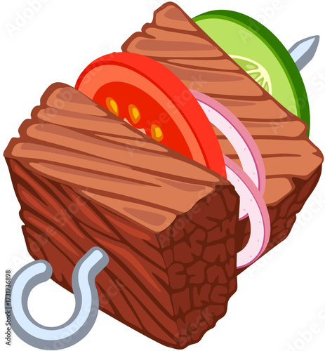 Meat Skewer with Vegetables Illustration