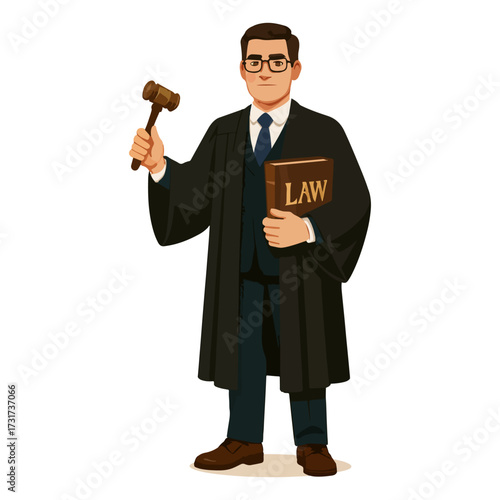 Serious Judge Holding Gavel and Law Book