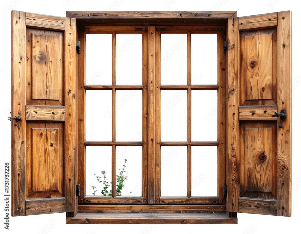 Obraz premium Aged wooden window with shutters open