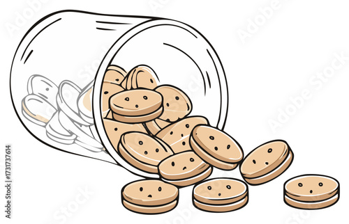 Cookies spilling from jar illustration