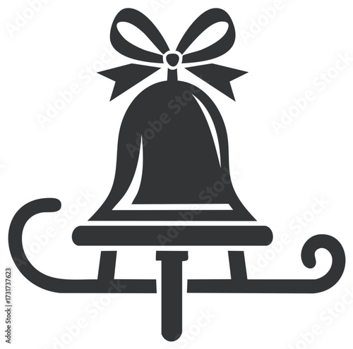 Sleigh Bell Ornament with Ribbon Holiday Decoration Celebration Winter Season Monochrome Design