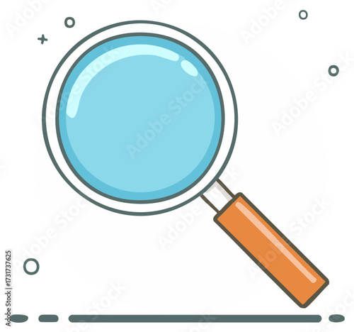 Magnifying glass illustration with blue lens, search investigation research icon