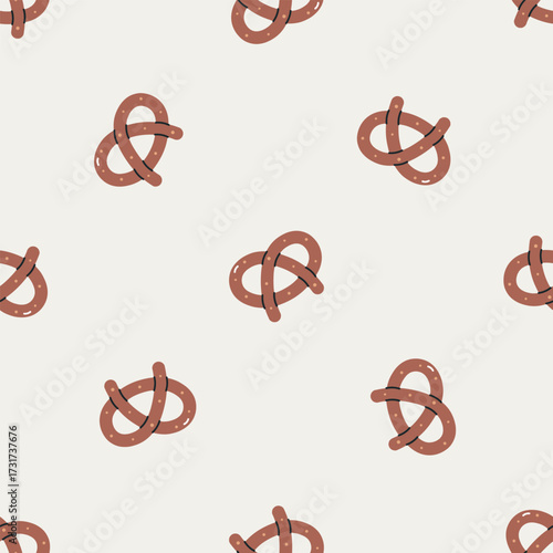Seamless pattern with pretzel. For fabric, wrapping, cards, textile, wallpaper, apparel. Isolated vector illustration in flat cartoon style.