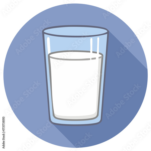 Cartoon style milk glass icon with flat design. Healthy nutritious beverage illustration