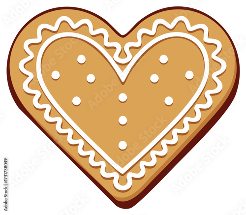 Gingerbread heart cookie with white icing decoration sweet treat for holiday celebration