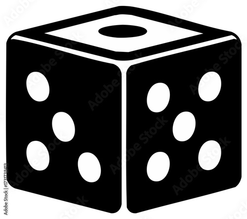 Black and white single game die icon illustrating chance luck gaming and decision making