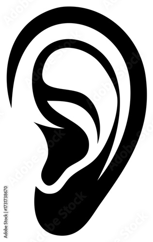 Stylized Black and White Human Ear Icon Symbol
