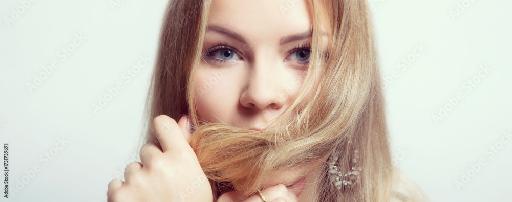 Fototapeta premium frau, schönheit, gesicht, haar, gestalten, blond,