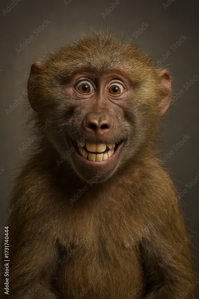 Fototapeta premium Smiling baboon portrait photograph.