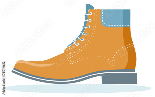 Illustration of a rugged leather boot design. Fashion footwear concept with laces.
