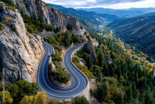 Winding Mountain Road Through Autumn Valley