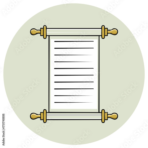 Ancient manuscript paper scroll icon with lines for text vector illustration
