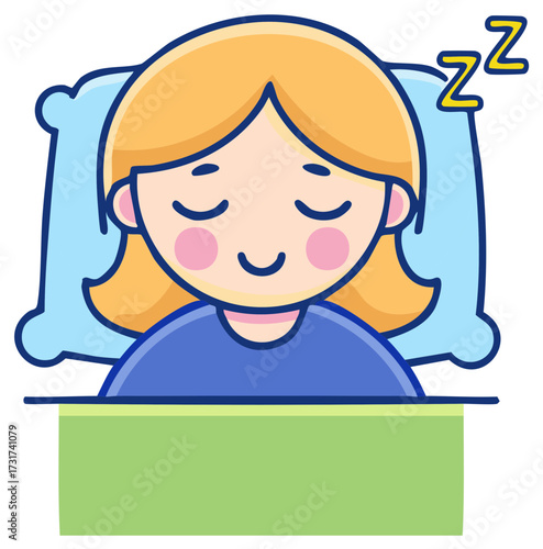 Cartoon of a sleeping person, resting head on pillow, sleeping with Zzz symbol