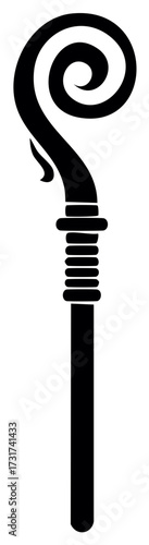 Black and White Crozier Staff Image Featuring a Stylized Curled Top and Simple Staff Design