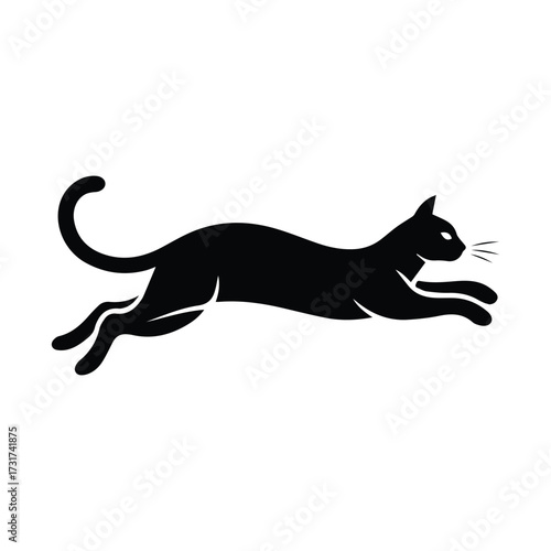 Dynamic black cat in mid air leaping motion silhouette