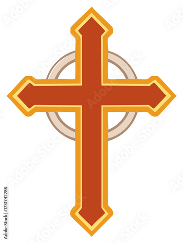 Stylized Christian Cross with Circle Symbol in Earth Tones, Artistic Illustration of Religious Iconography for Faith Projects