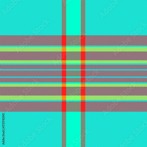 Vibrant tartan pattern. Bold lines create a colorful, textured surface. Useful for backgrounds, textiles, or design projects needing a classic, eyecatching touch.