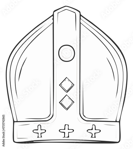 Outline of a traditional mitre bishop's hat, religious headdress, ecclesiastical symbol