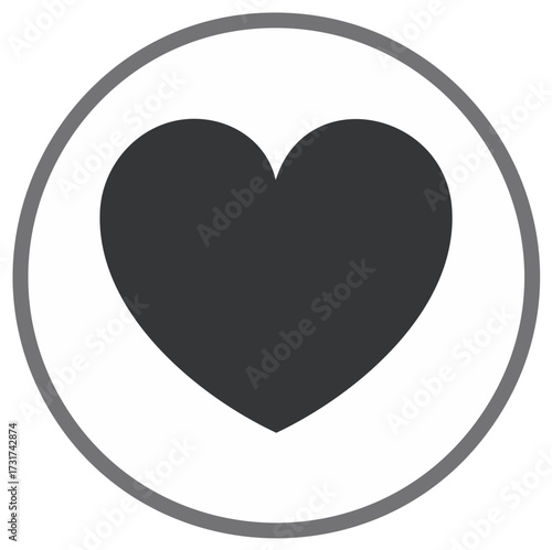 Minimalist grey heart icon in a circle symbol of love romance and health flat vector illustration