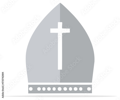Bishop's Miter Hat with Christian Cross Icon Symbolizing Religious Authority and Faith