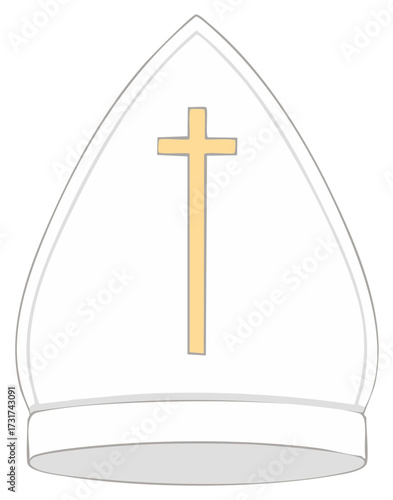 White Bishop Mitre with a Gold Cross Simple Vector Illustration