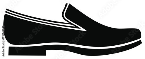 Classic black loafer shoe silhouette with white accents for men