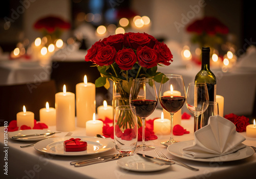 Valentine’s Day romantic dinner setup with candles