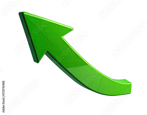 Bright green, 3D curved arrow pointing upward and to the right