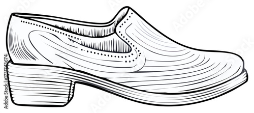 Line art illustration of a vintage style women's shoe or loafer