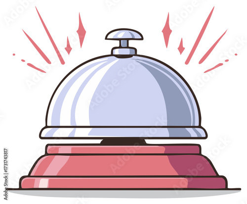 Cartoon Bell Service with Sparkling Sound Effect Simple Illustration, Front Desk Call Alert