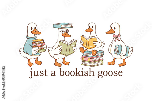 фотографія Cute Just a Bookish Goose Illustration with Reading Ducks for Book Lovers Subl