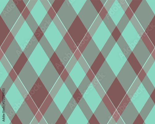 Argyle pattern of geometric rhombus. Harlequin check wallpaper design. Classic diamond shaped textile material for web background, print fabric clothing, sweater, wrapping paper, gift card, invitation