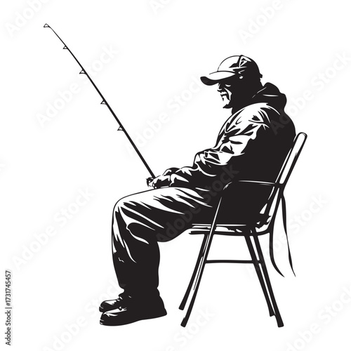 Silhouette of man fishing full body illustration 