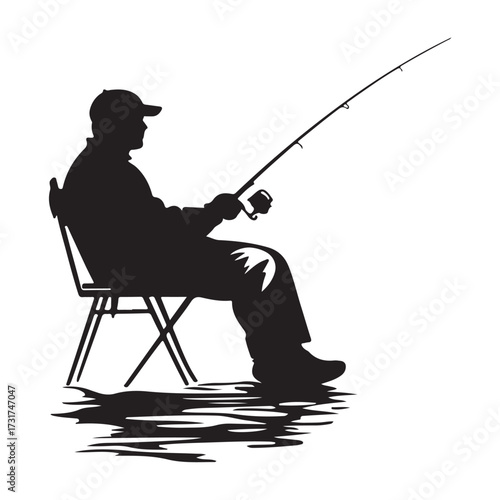Silhouette of man fishing full body illustration 