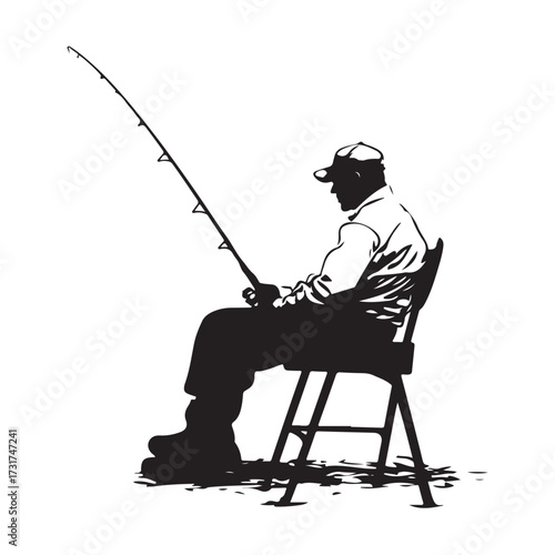 Silhouette of man fishing full body illustration 