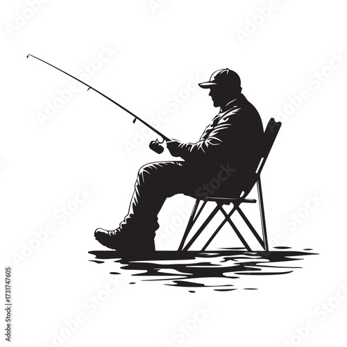 Silhouette of man fishing full body illustration 