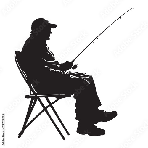 Silhouette of man fishing full body illustration 