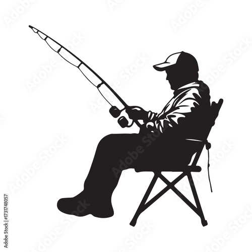 Silhouette of man fishing full body illustration 