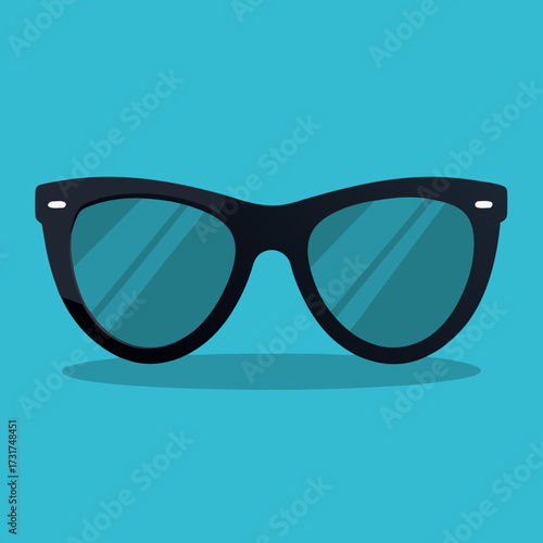 Black fashion sunglasses with plastic frame and lens, isolated on white background, for summer protection and style