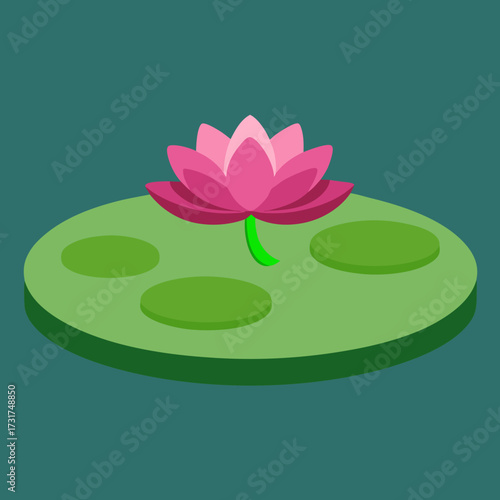 Pink lotus flower on a lily pad water lily green