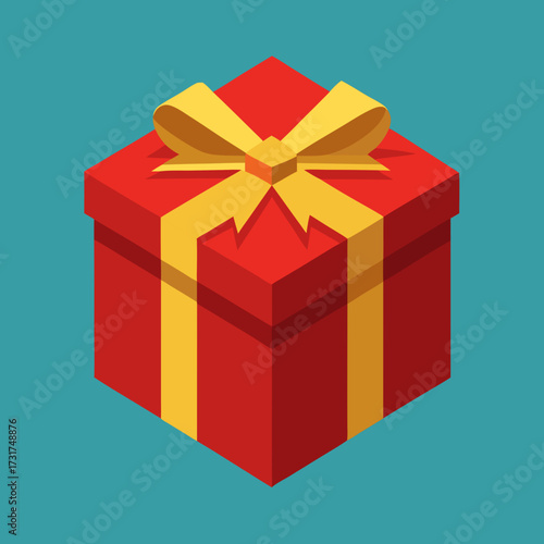 Red Gift Box With Yellow Ribbon Isometric View present