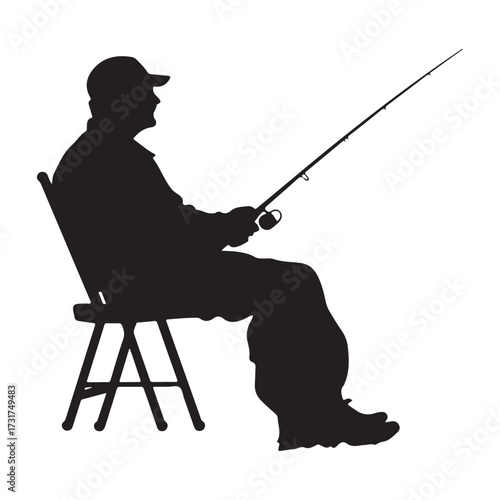 Silhouette of man fishing full body illustration 