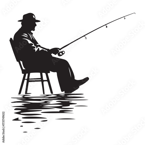 Silhouette of man fishing full body illustration 