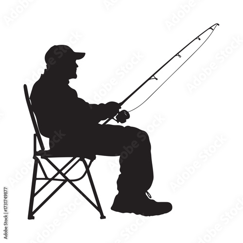 Silhouette of man fishing full body illustration 