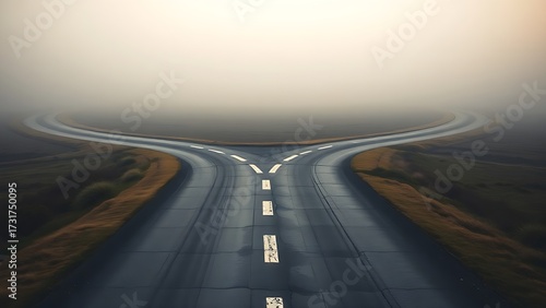 A conceptual crossroads splitting in two directions, symbolic path choice.