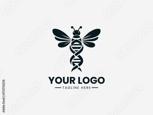 Genetic dna chain bee vector logo with helical structure and honeycomb elements for biotech company