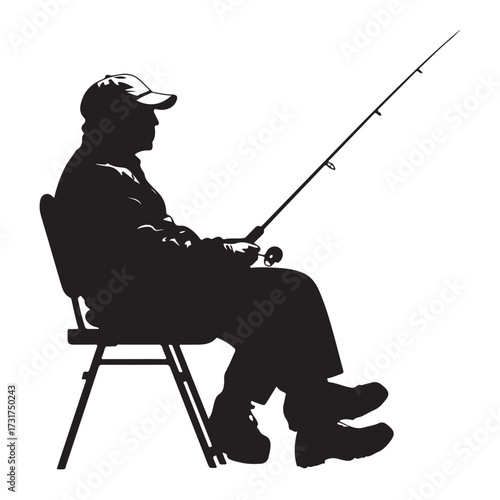 Silhouette of man fishing full body illustration 