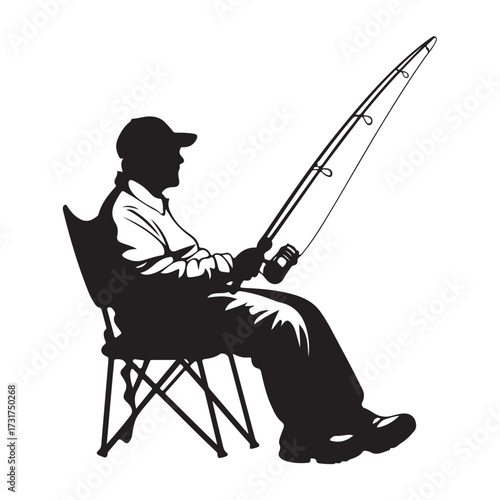 Silhouette of man fishing full body illustration 