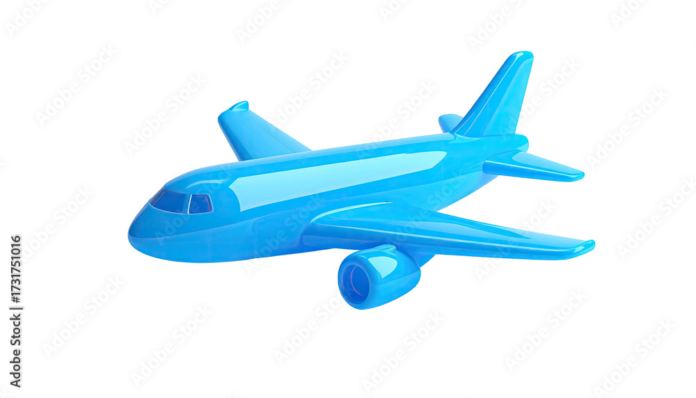 Obraz premium Glossy, turquoise toy airplane with simple design, set against a black backdrop