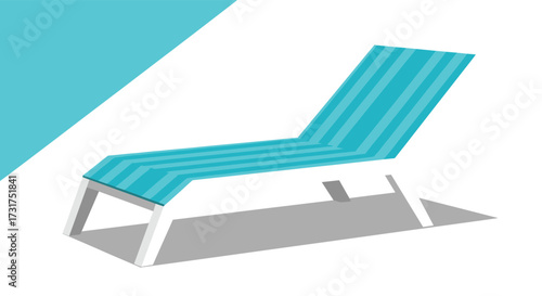 A blue striped lounge chair sits on a white surface with a gray shadow.